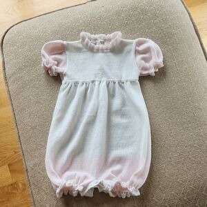 Beautiful Vintage White and Pink Baby Romper